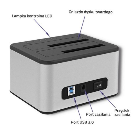Qoltec QOLTEC STACJA DOKUJĄCA DYSKÓW 2XHDD/SSD 2.5"/3.5" SATA | USB 3.0 | KLONOWANIE
