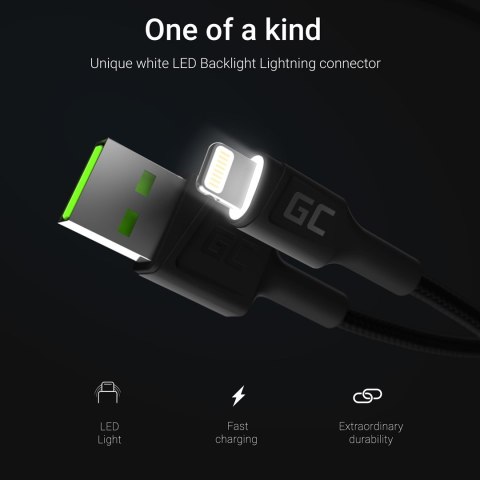 Green Cell GREEN CELL KABEL KABGC12 GC RAY USB - LIGHTNING 200CM, BIAŁY LED, SZYBKIE ŁADOWANIE