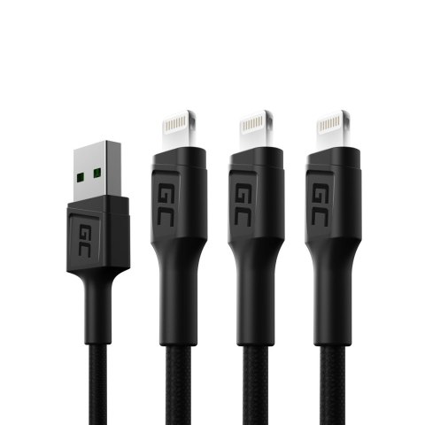 Green Cell GREEN CELL ZESTAW KABLI KABGCSET06 3X KABEL GC RAY USB - LIGHTNING 200CM, BIAŁY LED