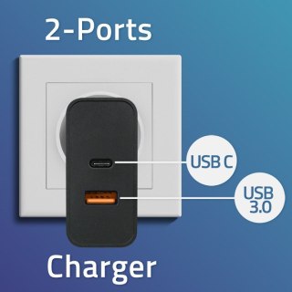 Qoltec QOLTEC ŁADOWARKA SUPER QUICK PD | 1XUSB-C | 1XUSB | 65W | 5-20V | 1.5-3.25A | CZARNA