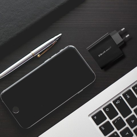 Qoltec QOLTEC ŁADOWARKA SUPER QUICK PD | 1XUSB-C | 1XUSB | 65W | 5-20V | 1.5-3.25A | CZARNA
