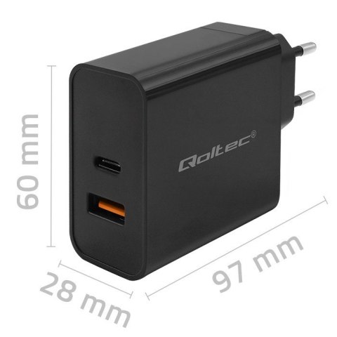 Qoltec QOLTEC ŁADOWARKA SUPER QUICK PD | 1XUSB-C | 1XUSB | 65W | 5-20V | 1.5-3.25A | CZARNA