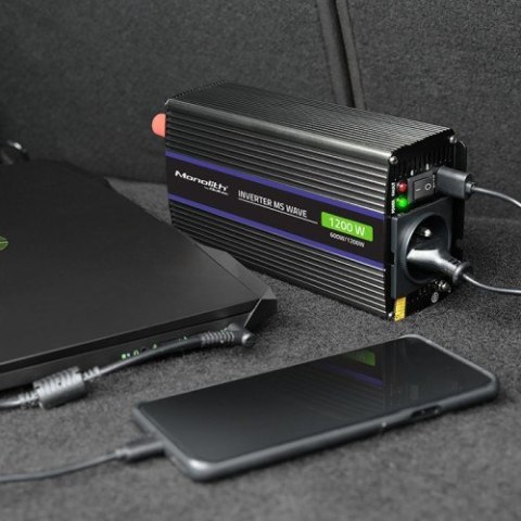 Qoltec QOLTEC PRZETWORNICA NAPIĘCIA MONOLITH 1200 MS WAVE | 12V NA 230V | 600/1200W | USB