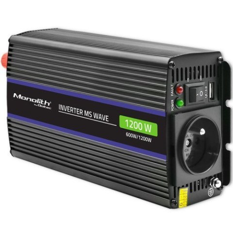 Qoltec QOLTEC PRZETWORNICA NAPIĘCIA MONOLITH 1200 MS WAVE | 12V NA 230V | 600/1200W | USB
