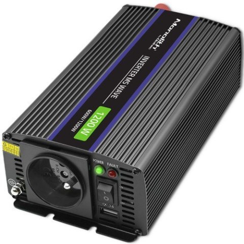 Qoltec QOLTEC PRZETWORNICA NAPIĘCIA MONOLITH 1200 MS WAVE | 12V NA 230V | 600/1200W | USB