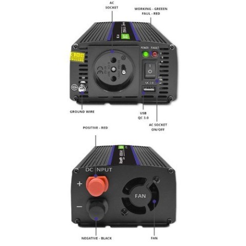Qoltec QOLTEC PRZETWORNICA NAPIĘCIA MONOLITH 1200 MS WAVE | 12V NA 230V | 600/1200W | USB
