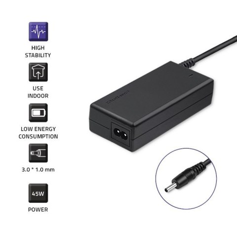 Qoltec Zasilacz Qoltec 51508.45W do notebooka Asus (19 V; 2,37 A; 45W; 3 mm x 1 mm)