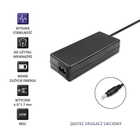 Qoltec Zasilacz Qoltec 51509.45W do notebooka Lenovo (20 V; 2,25 A; 45W; 4 mm x 1.7 mm)