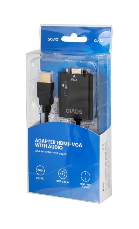 SAVIO Adapter SAVIO cl-23 (HDMI M - D-Sub (VGA) F; 0,20m; kolor czarny)