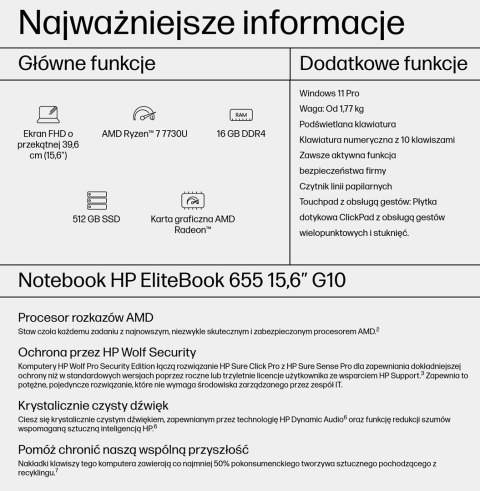 Hewlett-Packard HP EliteBook 655 G10 Ryzen 7 7730U 15.6"FHD 250nits 16GB DDR4 SSD512 RX Vega 8 W11Pro 3Y OnSite Hewlett-Packard HP EliteBook 655 G10 Ryzen 7 7730U 15.6"FHD 250nits 16GB DDR4 SSD512 RX Vega 8 W11Pro 3Y OnSite
