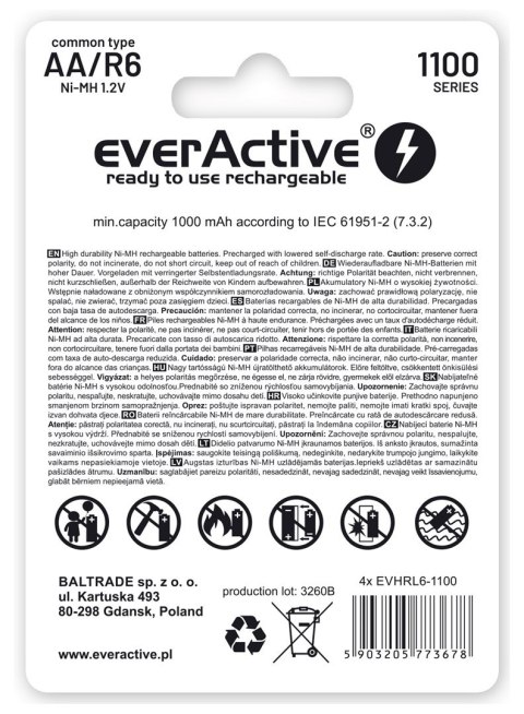 EverActive EVERACTIVE AKUMULATORKI AA / R6 EVERACTIVE NI-MH 1100 MAH INFINITY LINE - BLISTER 4 SZTUKI EVHRL6-1100 EverActive EVERACTIVE AKUMULATORKI AA / R6 EVERACTIVE NI-MH 1100 MAH INFINITY LINE - BLISTER 4 SZTUKI EVHRL6-1100