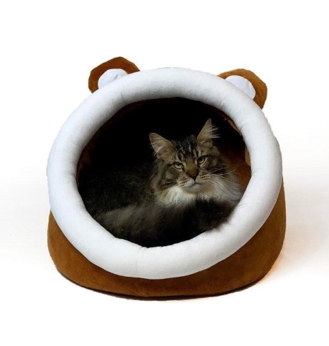 Go Gift GO GIFT Budka z uszami dla kota - brązowo-biały - 40x45x34 cm Go Gift GO GIFT Budka z uszami dla kota - brązowo-biały - 40x45x34 cm