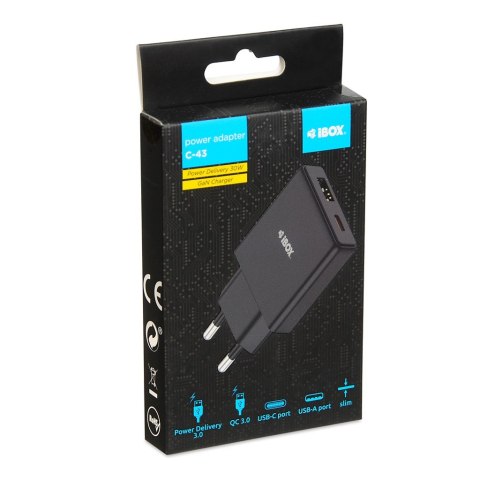 IBOX IBOX ŁADOWARKA UNIWERSALNA C-43 GAN PD30W SLIM USB A+C BLACK IBOX IBOX ŁADOWARKA UNIWERSALNA C-43 GAN PD30W SLIM USB A+C BLACK