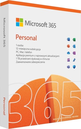 Microsoft Microsoft 365 Personal PL (1 osoba.; 5 urządzeń ; 12 miesięcy; wersja fizyczna; Polska) (QQ2-01752)