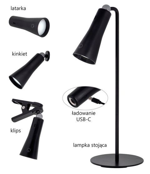 Activejet Lampka wielofunkc LED Activejet AJE-IDA 4in1 czarna