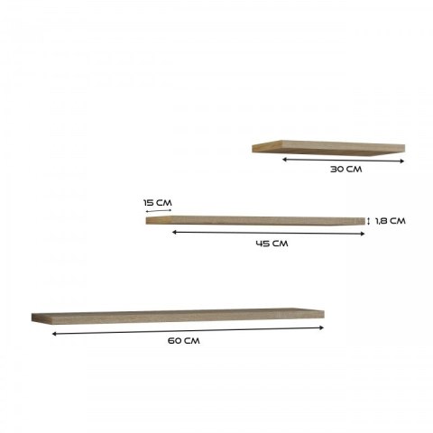 TOP E SHOP Zestaw 3x półka wisząca TOBI 3P 60x15xH1,8 sonoma TOP E SHOP Zestaw 3x półka wisząca TOBI 3P 60x15xH1,8 sonoma