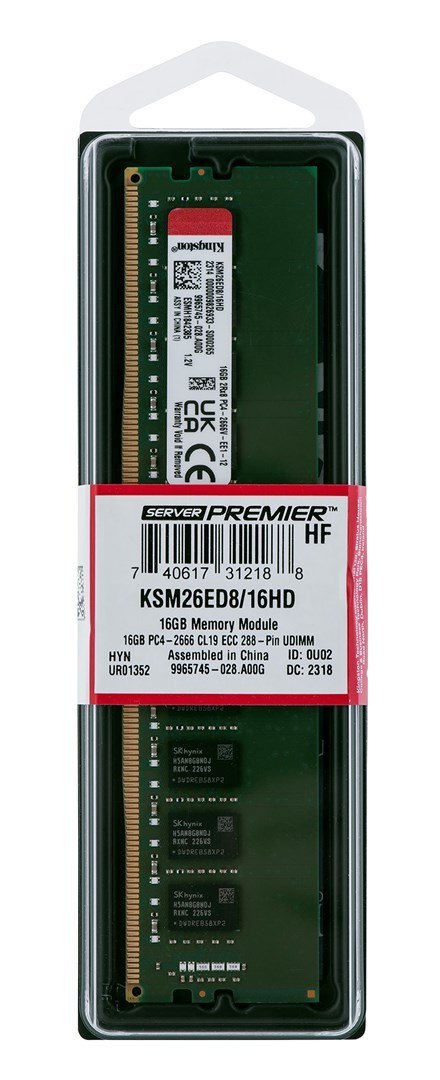 Kingston Kingston UDIMM ECC 16GB DDR4 2Rx8 Hynix D 2666MHz PC4-21300 KSM26ED8/16HD Kingston Kingston UDIMM ECC 16GB DDR4 2Rx8 Hynix D 2666MHz PC4-21300 KSM26ED8/16HD