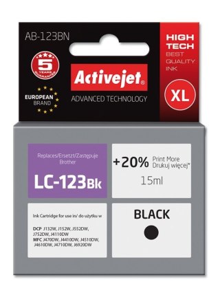 Activejet Activejet AB-123BN Tusz (zamiennik Brother LC123BK/121BK; Supreme; 15 ml; czarny)