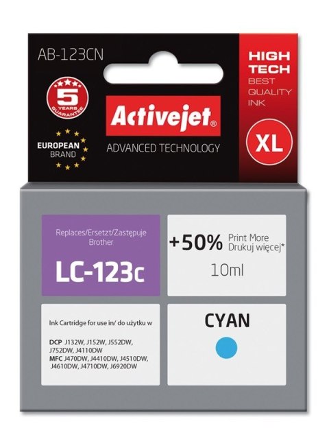 Activejet Activejet AB-123CN Tusz (zamiennik Brother LC123C/121C; Supreme; 10 ml; niebieski)