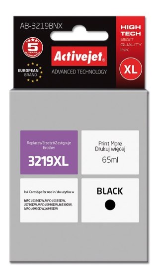 Activejet Activejet AB-3219BNX Tusz (zamiennik Brother LC3219Bk XL; Supreme; 65 ml; czarny)