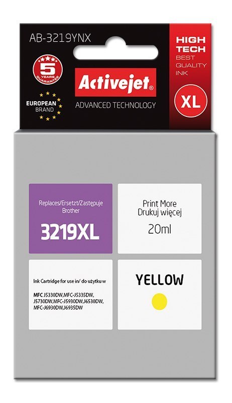 Activejet Activejet AB-3219YNX Tusz (zamiennik Brother LC3219Y XL ; Supreme; 20 ml; żółty) Activejet Activejet AB-3219YNX Tusz (zamiennik Brother LC3219Y XL ; Supreme; 20 ml; żółty)