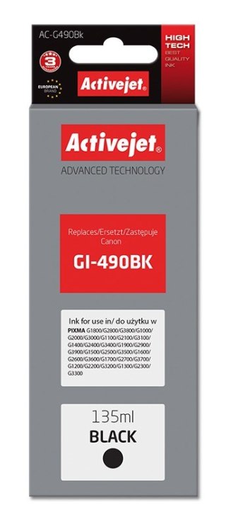 Activejet Activejet AC-G490Bk Tusz (zamiennik Canon GI-490BK; Supreme; 135 ml; 6000 stron, czarny)