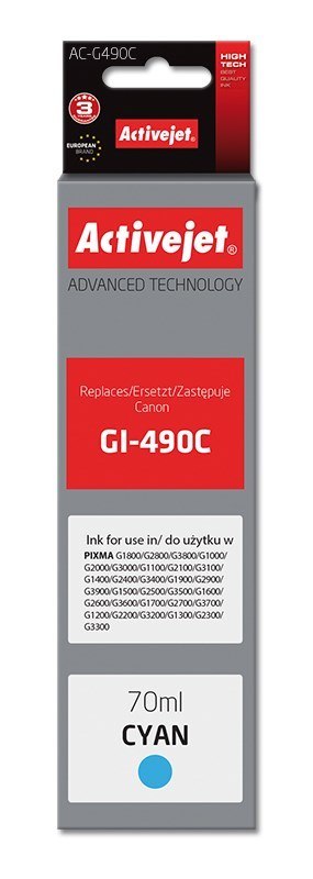 Activejet Activejet AC-G490C Tusz (zamiennik Canon GI-490C; Supreme; 70 ml; 7000 stron, niebieski)