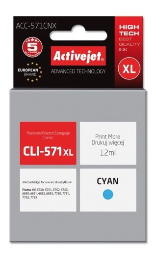 Activejet Activejet ACC-571CNX Tusz (zamiennik Canon CLI-571XLC; Supreme; 12 ml; niebieski)
