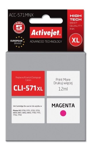 Activejet Activejet ACC-571MNX Tusz (zamiennik Canon CLI-571XLM; Supreme; 12 ml; czerwony)