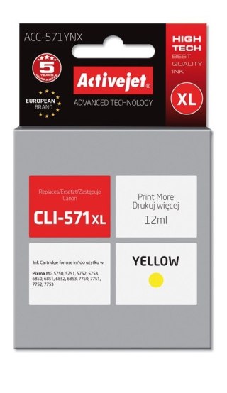 Activejet Activejet ACC-571YNX Tusz (zamiennik Canon CLI-571XLY; Supreme; 12 ml; żółty)