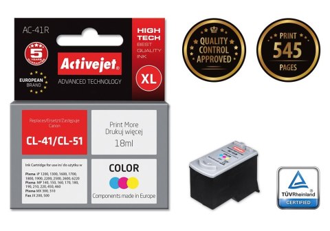 Activejet Activejet AC-41R Tusz (zamiennik Canon CL-41; Premium; 18 ml; kolor) Activejet Activejet AC-41R Tusz (zamiennik Canon CL-41; Premium; 18 ml; kolor)
