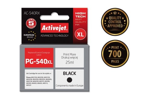 Activejet Activejet AC-540RX Tusz (zamiennik Canon PG-540XL; Premium; 25 ml; 700 stron, czarny) Activejet Activejet AC-540RX Tusz (zamiennik Canon PG-540XL; Premium; 25 ml; 700 stron, czarny)