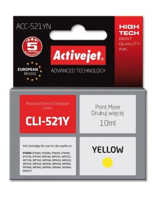 Activejet Activejet ACC-521YN Tusz (zamiennik Canon CLI-521Y; Supreme; 10 ml; żółty)