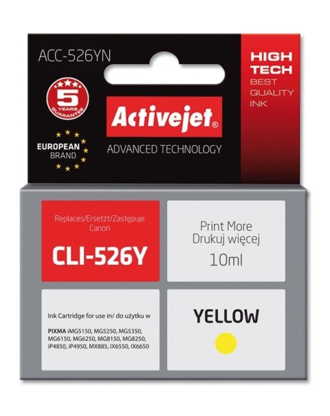Activejet Activejet ACC-526YN Tusz (zamiennik Canon CLI-526Y; Supreme; 10 ml; żółty)