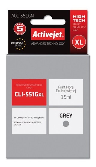 Activejet Activejet ACC-551GN Tusz (zamiennik Canon CLI-551G; Supreme; 15 ml; szary)