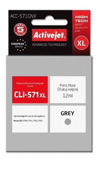 Activejet Activejet ACC-571GNX Tusz (zamiennik Canon CLI-571XLG; Supreme; 12 ml; szary)