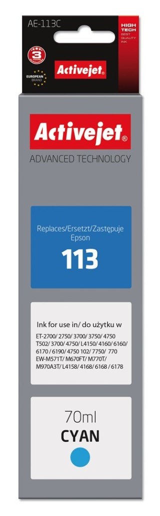 Activejet Activejet AE-113C Tusz (zamiennik Epson 113 C13T06B240; Supreme; 70ml; niebieski)