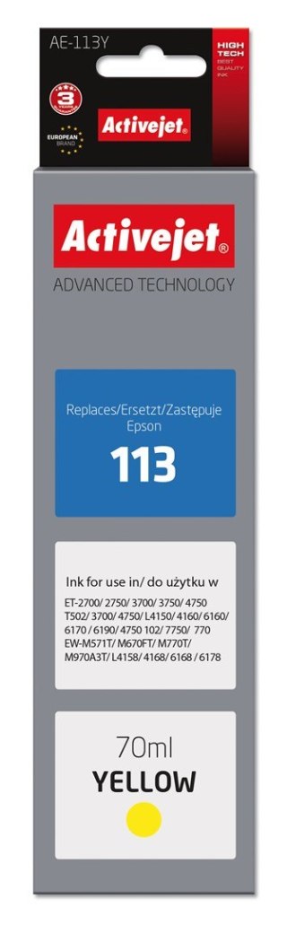 Activejet Activejet AE-113Y Tusz (zamiennik Epson 113 C13T06B440; Supreme;70ml; żółty)