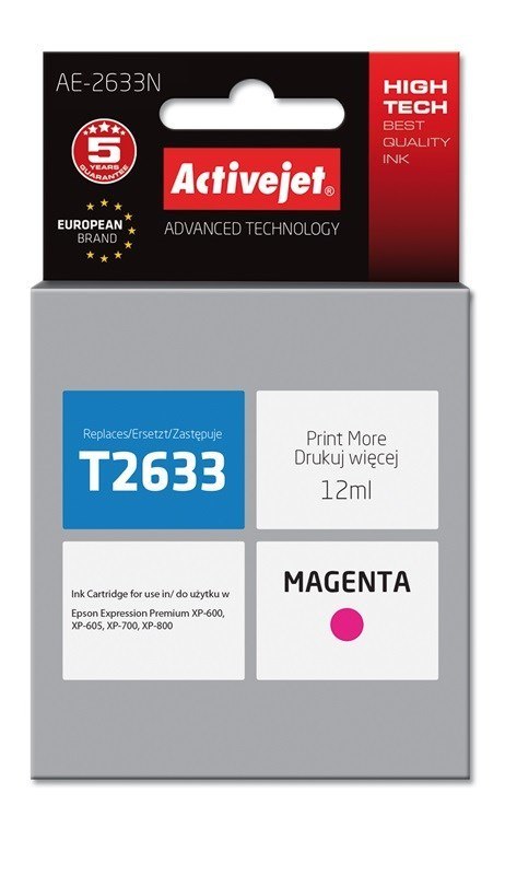 Activejet Activejet AE-2633N Tusz (zamiennik Epson 26 T2633; Supreme; 12 ml; czerwony) Activejet Activejet AE-2633N Tusz (zamiennik Epson 26 T2633; Supreme; 12 ml; czerwony)