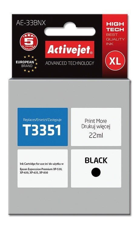 Activejet Activejet AE-33BNX Tusz (zamiennik Epson 33XL T3351; Supreme; 22 ml; czarny)