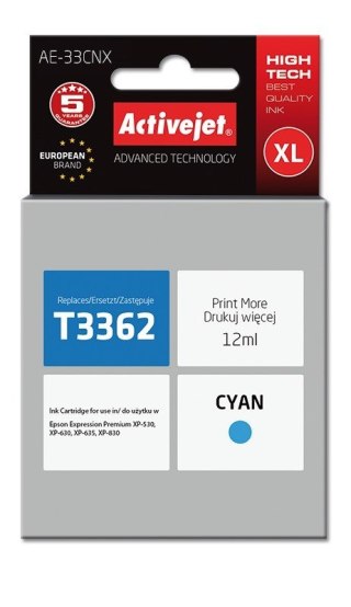 Activejet Activejet AE-33CNX Tusz (zamiennik Epson 33XL T3362; Supreme; 12 ml; niebieski)