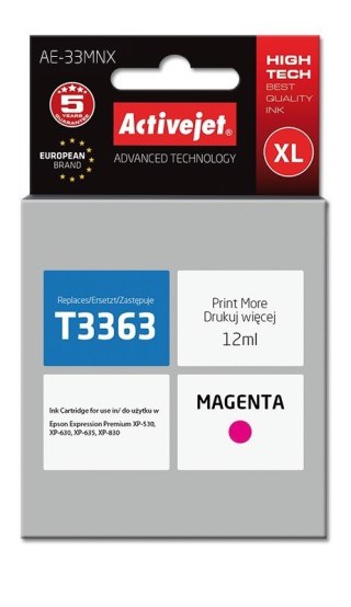 Activejet Activejet AE-33MNX Tusz (zamiennik Epson 33XL T3363; Supreme; 12 ml; czerwony)