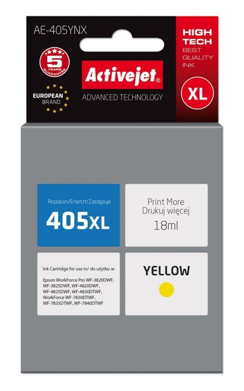 Activejet Activejet AE-405YNX Tusz (zamiennik Epson 405XL C13T05H44010; Supreme; 18ml; żółty) Activejet Activejet AE-405YNX Tusz (zamiennik Epson 405XL C13T05H44010; Supreme; 18ml; żółty)