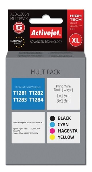 Activejet Activejet AEB-1285N Tusz (zamiennik Epson T1281, T1282, T1283, T1284; Supreme; 1 x 15 ml, 3 x 13 ml; czarny, czerwony, niebieski