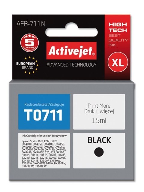 Activejet Activejet AEB-711N Tusz (zamiennik Epson T0711, T0891, T1001; Supreme; 15 ml; czarny) Activejet Activejet AEB-711N Tusz (zamiennik Epson T0711, T0891, T1001; Supreme; 15 ml; czarny)