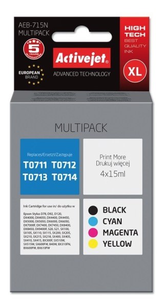 Activejet Activejet AEB-715N Tusz (zamiennik Epson T0715; Supreme; 4 x 15 ml; czarny, czerwony, niebieski, żółty)