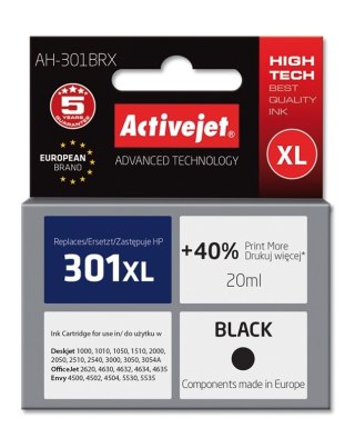 Activejet Activejet AH-301BRX Tusz (zamiennik HP 301XL CH563EE; Premium; 20 ml; czarny)