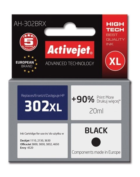 Activejet Activejet AH-302BRX Tusz (zamiennik HP 302XL F6U68AE; Premium; 20 ml; czarny) Activejet Activejet AH-302BRX Tusz (zamiennik HP 302XL F6U68AE; Premium; 20 ml; czarny)
