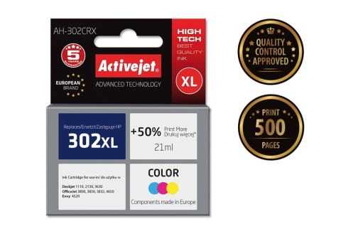 Activejet Activejet AH-302CRX Tusz (zamiennik HP 302XL F6U67AE; Premium; 21 ml; 500 stron, kolor) Activejet Activejet AH-302CRX Tusz (zamiennik HP 302XL F6U67AE; Premium; 21 ml; 500 stron, kolor)
