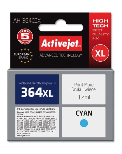 Activejet Activejet AH-364CCX Tusz (zamiennik HP 364XL CB323EE; Premium; 12 ml; niebieski) Activejet Activejet AH-364CCX Tusz (zamiennik HP 364XL CB323EE; Premium; 12 ml; niebieski)